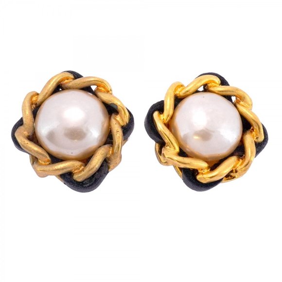CHANEL Jewelry - CHANEL Black and Gold Pearl Earrings